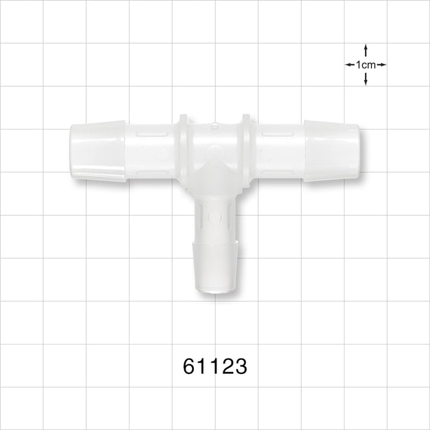 T Connector, Reducer, Barbed, Natural - Fits 1/2 inch ID (0.5 inch, 12.7 mm); 3/8 inch ID Tubing (0.375 inch, 9.53 mm) - 61123