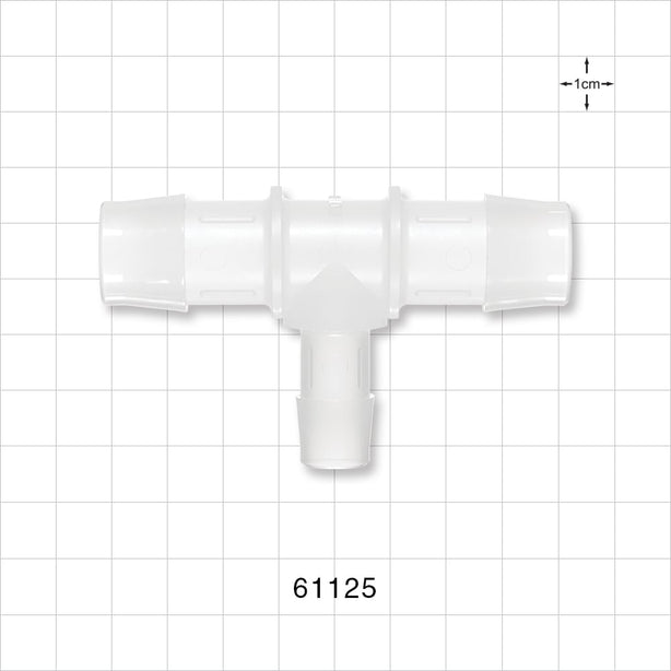 T Connector, Reducer, Barbed, Natural - Fits 3/4 inch ID Tubing (0.75 inch, 19.05 mm); Fits 1/2 inch ID Tubing (0.5 inch, 12.7 mm) - 61125