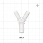 Y Connector, Reducer, Barbed, Natural - Fits 3/8 inch ID Tubing (0.375 inch, 9.53 mm); Fits 1/2 inch ID Tubing (0.5 inch, 12.7 mm) - 61131