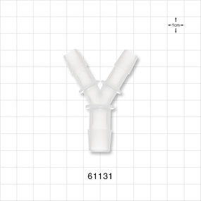Y Connector, Reducer, Barbed, Natural - Fits 3/8 inch ID Tubing (0.375 inch, 9.53 mm); Fits 1/2 inch ID Tubing (0.5 inch, 12.7 mm) - 61131