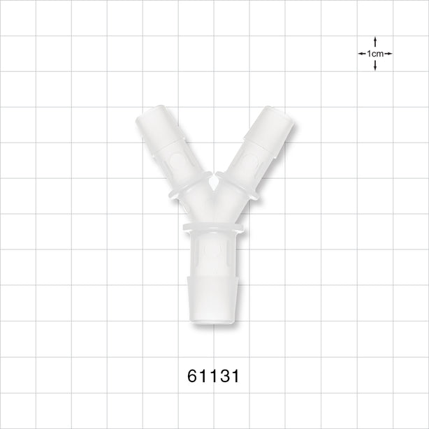 Y Connector, Reducer, Barbed, Natural - Fits 3/8 inch ID Tubing (0.375 inch, 9.53 mm); Fits 1/2 inch ID Tubing (0.5 inch, 12.7 mm) - 61131