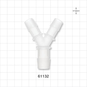 Y Connector, Reducer, Barbed, Natural - Fits 5/8 inch ID Tubing (0.625 inch, 15.88 mm); Fits 1/2 inch ID Tubing (0.5 inch, 12.7 mm) - 61132