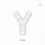 Y Connector, Reducer, Barbed, Natural - Fits 5/8 inch ID Tubing (0.625 inch, 15.88 mm); Fits 3/4 inch ID Tubing (0.75 inch, 19.05 mm) - 61133