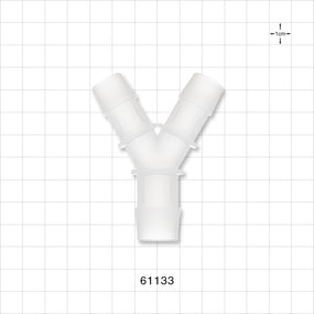 Y Connector, Reducer, Barbed, Natural - Fits 5/8 inch ID Tubing (0.625 inch, 15.88 mm); Fits 3/4 inch ID Tubing (0.75 inch, 19.05 mm) - 61133