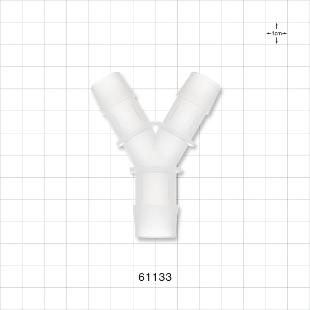 Y Connector, Reducer, Barbed, Natural - Fits 5/8 inch ID Tubing (0.625 inch, 15.88 mm); Fits 3/4 inch ID Tubing (0.75 inch, 19.05 mm) - 61133