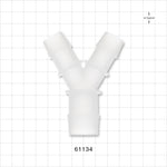 Y Connector, Reducer, Barbed, Natural - Fits 3/4 inch ID Tubing (0.75 inch, 19.05 mm); Fits 1 inch ID Tubing (1 inch, 25.4 mm) - 61134