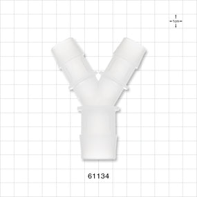 Y Connector, Reducer, Barbed, Natural - Fits 3/4 inch ID Tubing (0.75 inch, 19.05 mm); Fits 1 inch ID Tubing (1 inch, 25.4 mm) - 61134