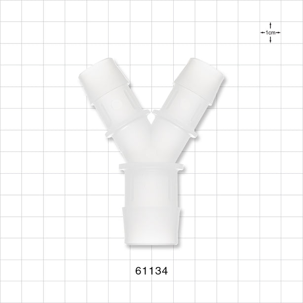 Y Connector, Reducer, Barbed, Natural - Fits 3/4 inch ID Tubing (0.75 inch, 19.05 mm); Fits 1 inch ID Tubing (1 inch, 25.4 mm) - 61134