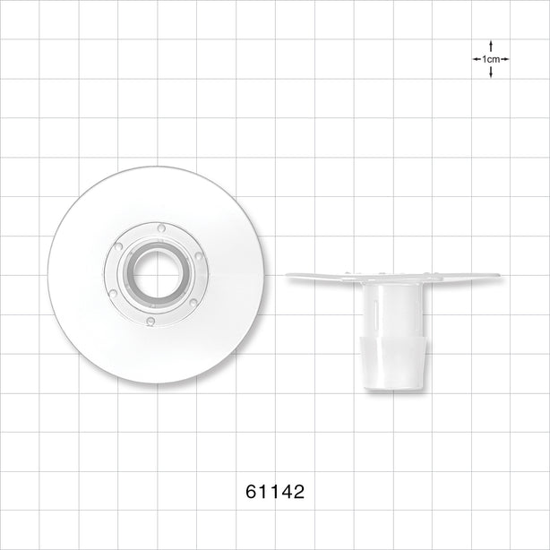 Bag Port Flange with Dimples, Barbed, Natural - Fits 5/8 inch ID Tubing (0.625 inch, 15.88 mm) - 61142
