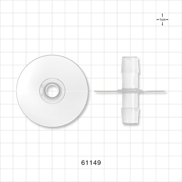 Bag Port Flange with Opposable Barbs, Natural - Fits 1/2 inch ID Tubing (0.5 inch, 12.7 mm) - 61149