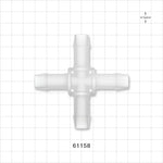 Cross Connector, Barbed - Fits 1/2 inch ID Tubing (0.5 inch, 12.7 mm) - 61158