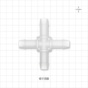 Cross Connector, Barbed - Fits 1/2 inch ID Tubing (0.5 inch, 12.7 mm) - 61158
