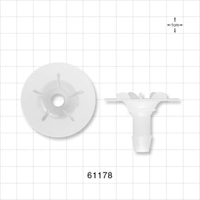 Bag Port Flange with Ribbed Base, Barbed, Natural - Fits 3/8 inch ID Tubing (0.375 inch, 9.53 mm) - 61178