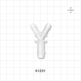 Y Connector, Reducer, Barbed, Natural - Fits 1/4 inch ID Tubing (0.25 inch, 6.35 mm); Fits 3/8 inch (0.375 inch, x 9.53 mm) - 61201