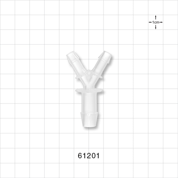 Y Connector, Reducer, Barbed, Natural - Fits 1/4 inch ID Tubing (0.25 inch, 6.35 mm); Fits 3/8 inch (0.375 inch, x 9.53 mm) - 61201