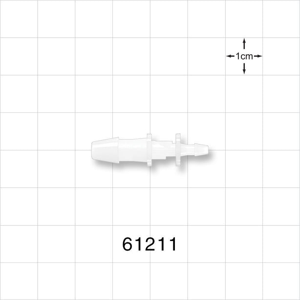 Straight Connector, Reducer, Barbed, Natural - Fits 3/16 inch x 3/32 inch ID Tubing (0.188 inch x 0.094 inch, 4.76 mm x 2.38 mm) - 61211
