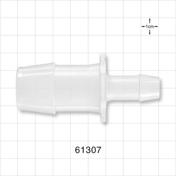 Straight Connector, Reducer, Barbed, Natural - Fits 1 inch x 1/2 inch ID Tubing (1 inch x 0.5 inch, 25.4 mm x 12.7 mm) - 61307