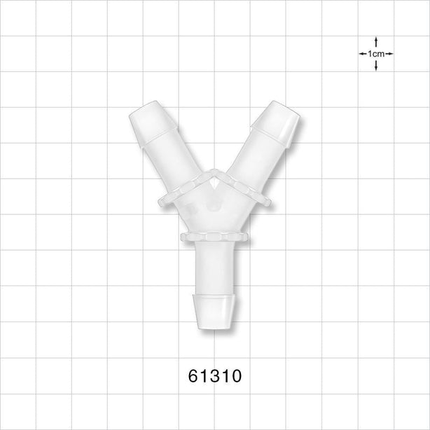Y Connector, Barbed, Natural - Fits 3/8 inch ID Tubing (0.375 inch, 9.53 mm) - 61310