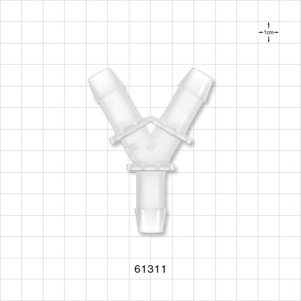 Y Connector, Barbed, Natural - Fits 1/2 inch ID Tubing (0.5 inch, 12.7 mm) - 61311