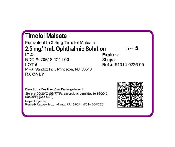 Timolol Maleate Ophthalmic Solution - 61314-0226-05 - 1 Each - MDL-61314-226-05