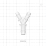 Y Connector, Reducer, Barbed, Natural - Fits 3/8 inch ID Tubing (0.375 inch, 9.53 mm); Fits 1/2 inch ID Tubing (0.5 inch, 12.7 mm) - 61315