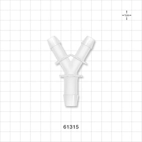 Y Connector, Reducer, Barbed, Natural - Fits 3/8 inch ID Tubing (0.375 inch, 9.53 mm); Fits 1/2 inch ID Tubing (0.5 inch, 12.7 mm) - 61315