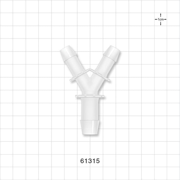 Y Connector, Reducer, Barbed, Natural - Fits 3/8 inch ID Tubing (0.375 inch, 9.53 mm); Fits 1/2 inch ID Tubing (0.5 inch, 12.7 mm) - 61315