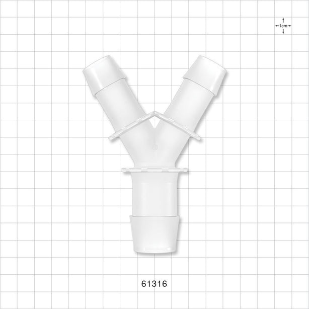 Y Connector, Reducer, Barbed, Natural - Fits 3/4 inch ID Tubing (0.75 inch, 19.05 mm); Fits 1 inch ID Tubing (1 inch, 25.4 mm) - 61316