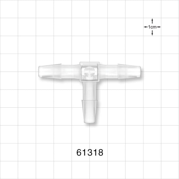 T Connector, Barbed, Natural - Fits 1/4 inch ID Tubing (0.25 inch, 6.35 mm) - 61318