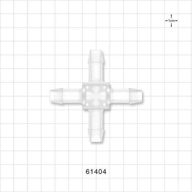 Cross Connector, Barbed - Fits 3/8 inch ID Tubing (0.375 inch, 9.53 mm) - 61404