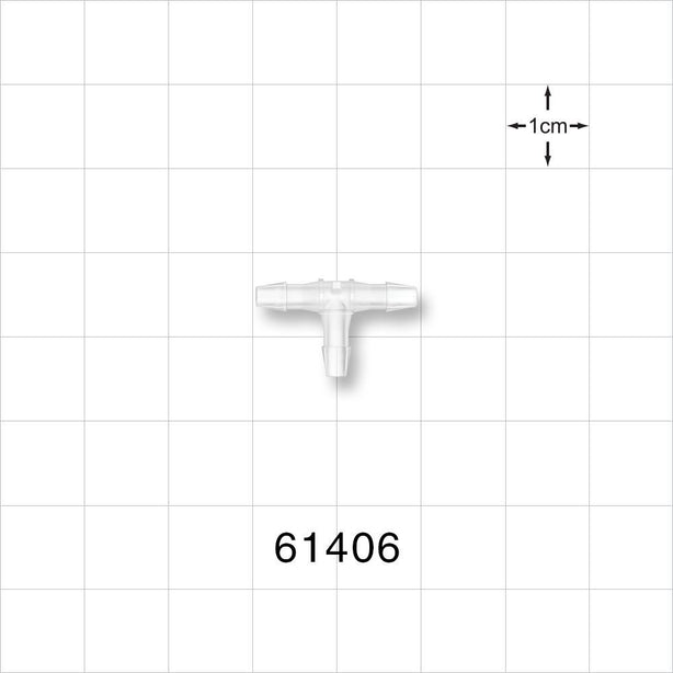 T Connector, Barbed, Natural - Fits 3/32 inch ID Tubing (0.094 inch, 2.38 mm) - 61406