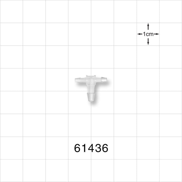 T Connector, Reducer, Barbed, Natural - Fits 1/16 inch ID Tubing (0.063 inch, 1.59 mm); Fits 3/32 inch ID Tubing (0.094 inch, 2.38 mm) - 61436