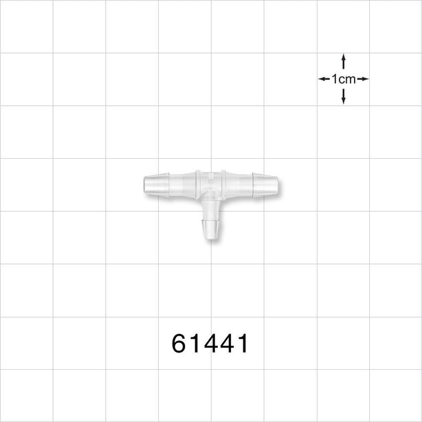 T Connector, Reducer, Barbed, Natural - Fits 1/8 inch ID Tubing (0.125 inch, 3.18 mm); Fits 3/32 inch ID Tubing (0.094 inch, 2.38 mm) - 61441