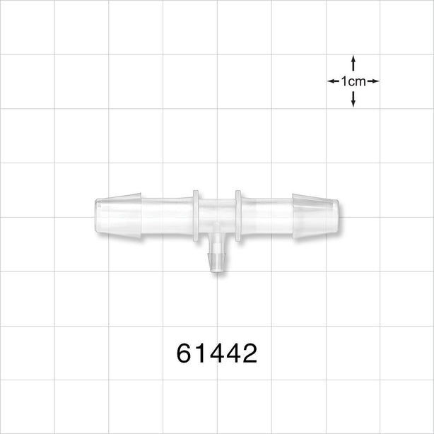 T Connector, Reducer, Barbed, Natural - Fits 1/4 inch ID Tubing (0.25 inch, 6.35 mm); Fits 3/32 inch ID Tubing (0.094 inch, 2.38 mm) - 61442