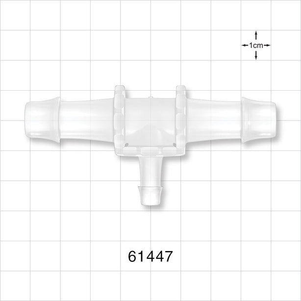T Connector, Reducer, Barbed, Natural - Fits 1/2 inch ID Tubing (0.5 inch, 12.7 mm); Fits 1/4 inch ID Tubing (0.25 inch, 6.35 mm) - 61447