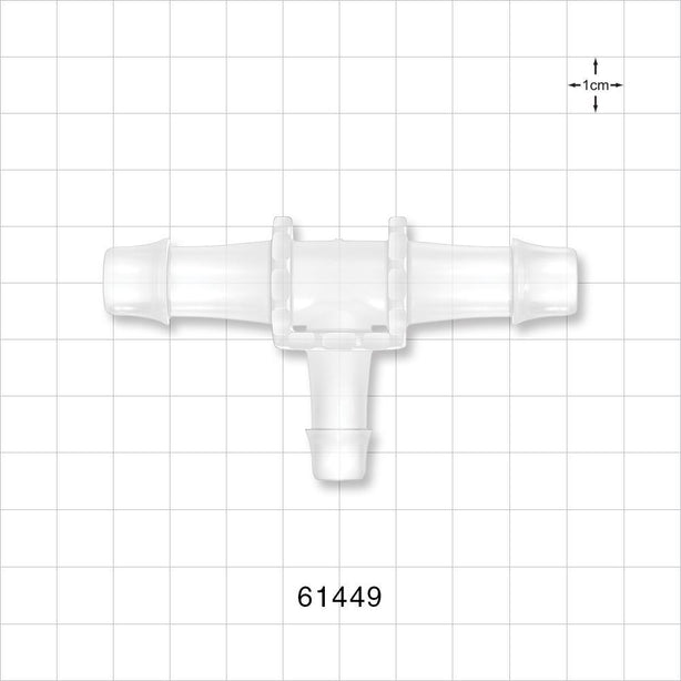 T Connector, Reducer, Barbed, Natural - Fits 1/2 inch ID (0.5 inch, 12.7 mm); 3/8 inch ID Tubing (0.375 inch, 9.52 mm) - 61449