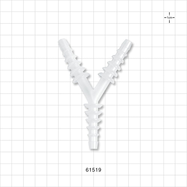 Y Connector, Reducer, Barbed, Natural - Fits 1/4 inch (0.25 inch, 6.35 mm); 5/16 inch (0.313 inch, 7.94 mm); 3/8 inch (0.375 inch, 9.53 mm); 7/16 inch (0.438 inch, 11.11 mm); 1/2 inch (0.5 inch, 12.7 mm); 9/16 inch (0.563 inch, 14.3 mm) ID Tubing - 61519
