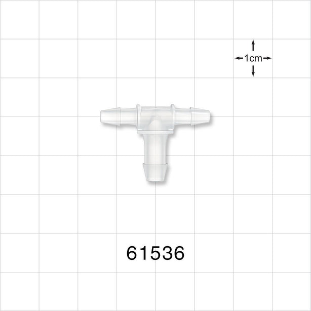 T Connector, Reducer, Barbed, Natural - Fits 1/8 inch ID Tubing (0.125 inch, 3.18 mm); Fits 3/16 inch ID Tubing (0.188 inch, 4.76 mm) - 61536