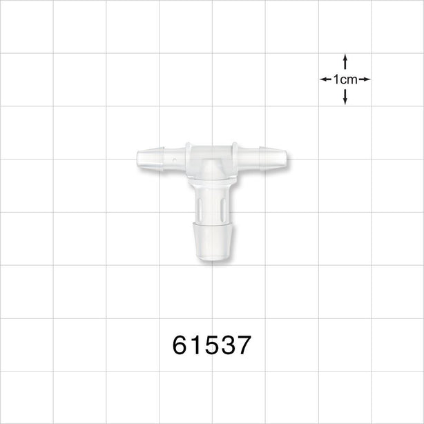 T Connector, Reducer, Barbed, Natural - Fits 1/8 inch ID Tubing (0.125 inch, 3.18 mm); Fits 1/4 inch ID Tubing (0.25 inch, 6.35 mm) - 61537