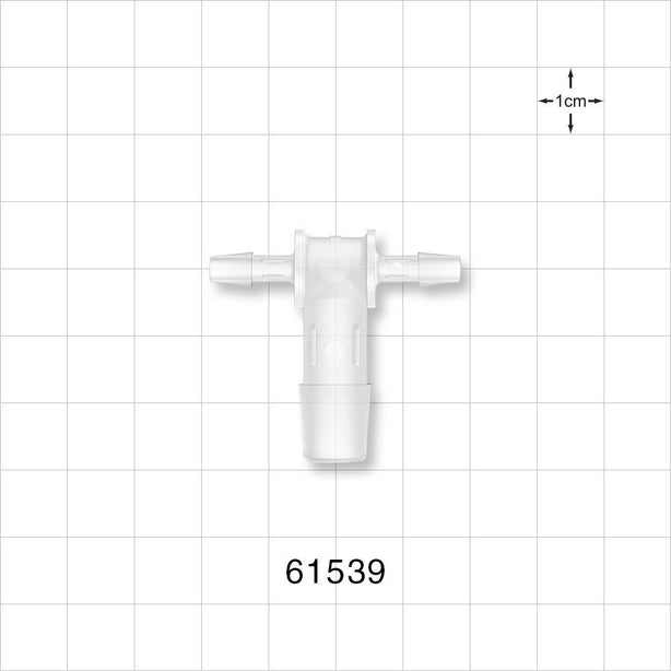 T Connector, Reducer, Barbed, Natural - Fits 3/8 inch ID Tubing (0.375 inch, 9.53 mm); Fits 5/32 inch ID Tubing (0.156 inch, 3.97 mm) - 61539