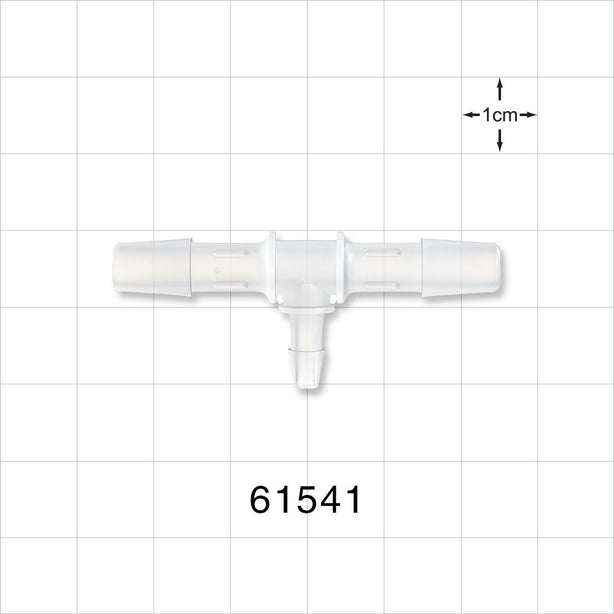 T Connector, Reducer, Barbed, Natural - Fits 1/4 inch ID Tubing (0.25 inch, 6.35 mm); Fits 1/8 inch ID Tubing (0.125 inch, 3.18 mm) - 61541