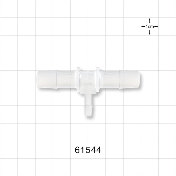T Connector, Reducer, Barbed, Natural - Fits 3/8 inch ID Tubing (0.375 inch, 9.53 mm); Fits 5/32 inch ID Tubing (0.156 inch, 3.97 mm) - 61544