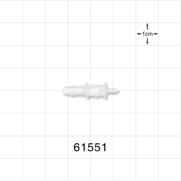 Straight Connector, Reducer, Barbed, Natural - Fits 1/8 inch x 1/16 inch ID Tubing (0.125 inch x 0.063 inch, 3.18 mm x 1.59 mm) - 61551