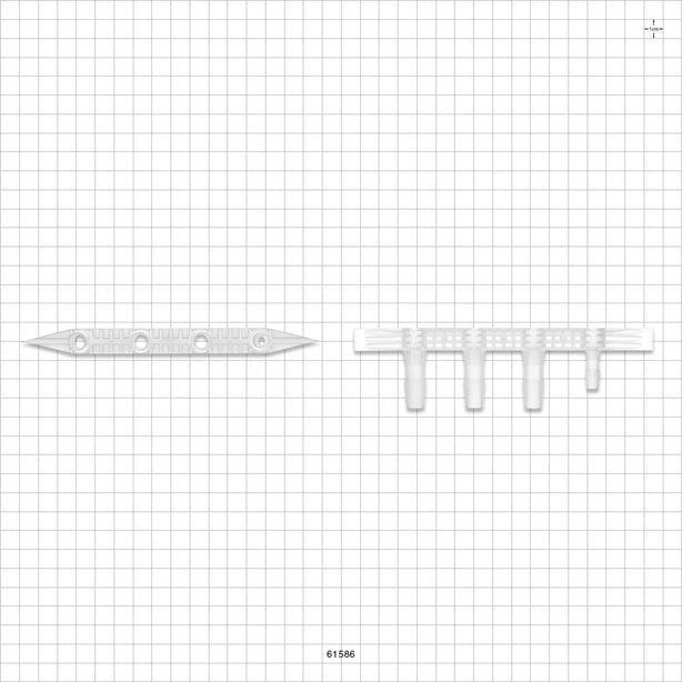 Boat Port, Barbed, Natural - 3 Ports Fit 3/8 inch ID Tubing (0.375 inch, 9.53 mm); 1 Port Fits 1/4 inch ID Tubing (0.25 inch, 6.35 mm) - 61586