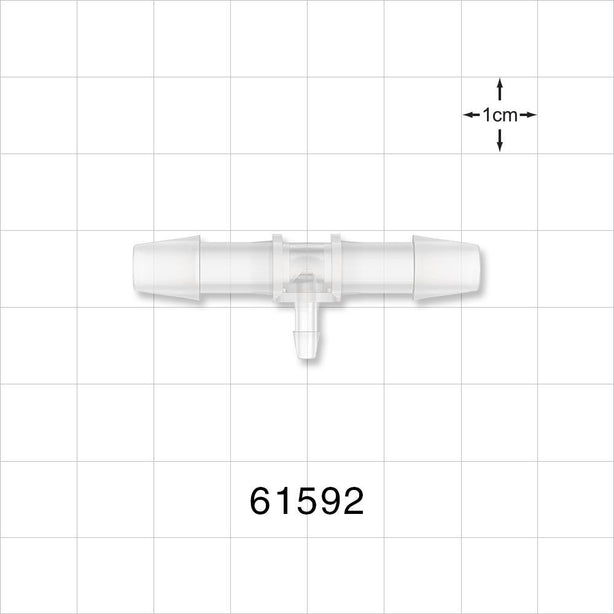 T Connector, Reducer, Barbed, Natural - Fits 1/4 inch ID Tubing (0.25 inch, 6.35 mm); Fits 3/32 inch ID Tubing (0.094 inch, 2.38 mm) - 61592