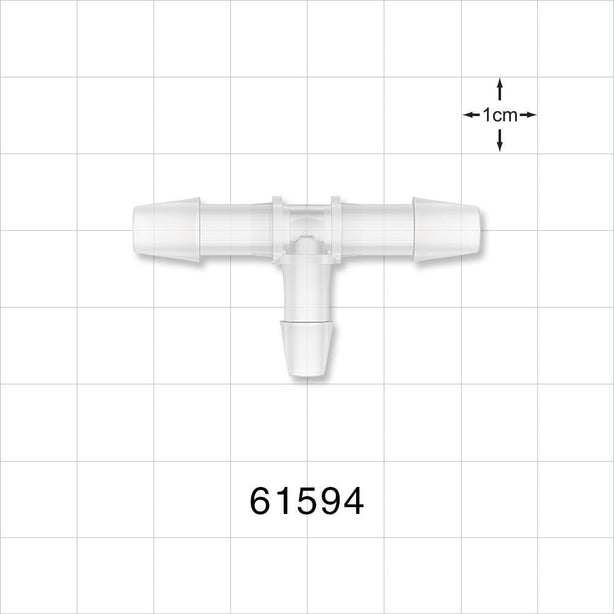 T Connector, Reducer, Barbed, Natural - Fits 1/4 inch ID Tubing (0.25 inch, 6.35 mm); Fits 3/32 inch ID Tubing (0.094 inch, 2.38 mm) - 61594