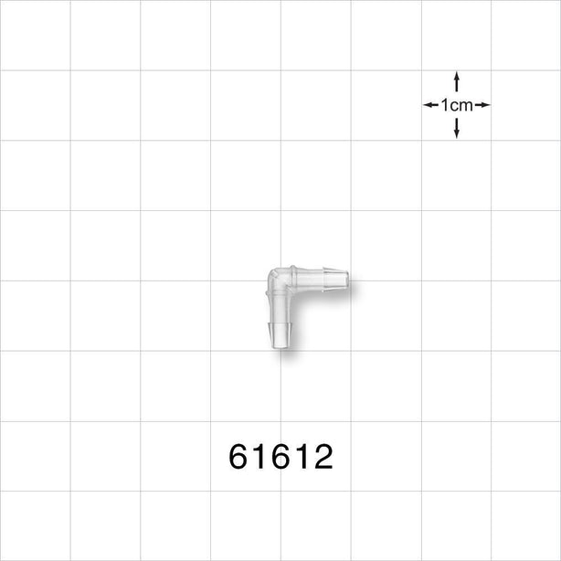 Elbow Connector, Barbed, Natural - Fits 3/32 inch ID Tubing (0.094 inch, 2.38 mm) - 61612