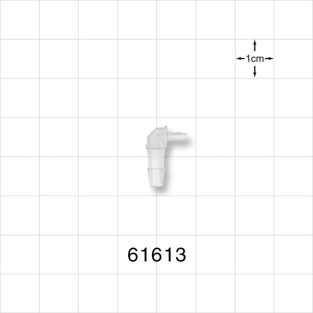 Elbow Connector, Barbed, Natural - Fits 1/8 inch x 1/16 inch ID Tubing (0.125 inch x 0.063 inch, 3.18 mm x 1.59 mm) - 61613