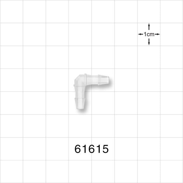 Elbow Connector, Barbed, Natural - Fits 1/8 inch ID Tubing (0.125 inch, 3.18 mm) - 61615