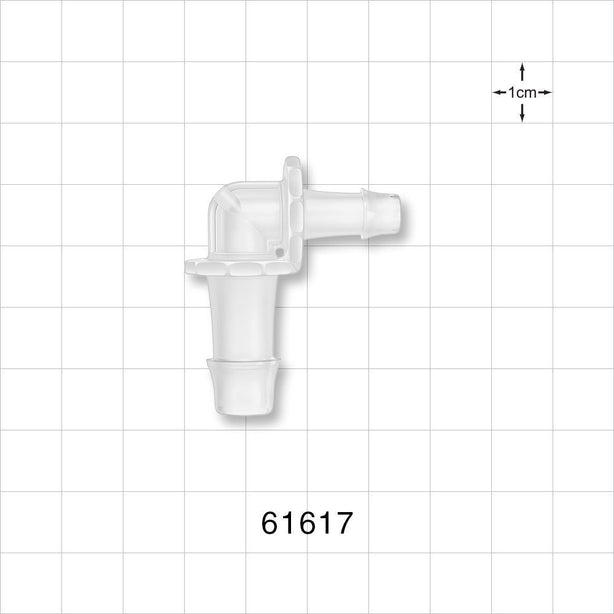 Elbow Connector, Barbed, Natural - Fits 3/8 inch x 1/4 inch ID Tubing (0.375 inch x 0.25 inch, 9.53 mm x 6.35 mm) - 61617